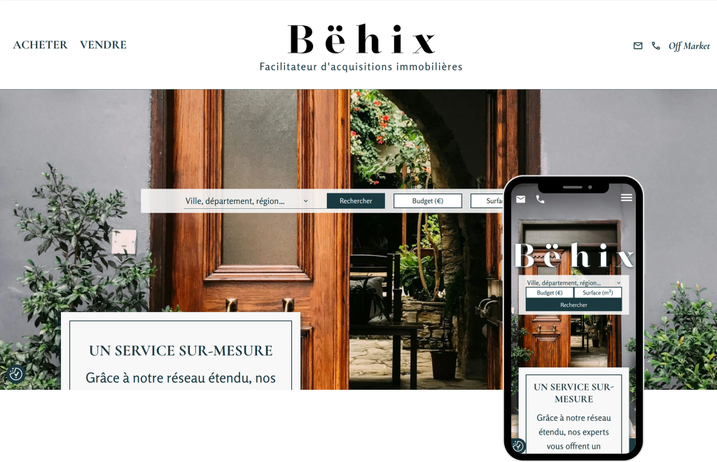 Vues du site https://behix.fr/ sur mobiles et sur ordinateurs